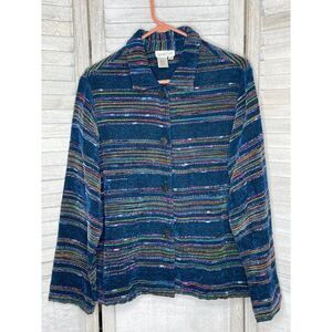 Coldwater Creek Blue Multi-Color Striped Lightweight Jacket Women's Size M